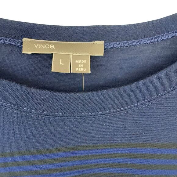 Vince Variegated Striped Long Sleeve Shirt Blue Black Pima Modal Semi Sheer Lrg - Picture 5 of 10